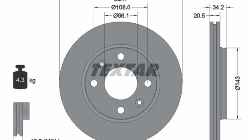 Disc frana punte fata (92043103 TEXTAR) Citroen,Citroen (DF-PSA),LIFAN,MAPLE (SMA),MEGA,NAZA,PEUGEOT,PEUGEOT (DF-PSA)