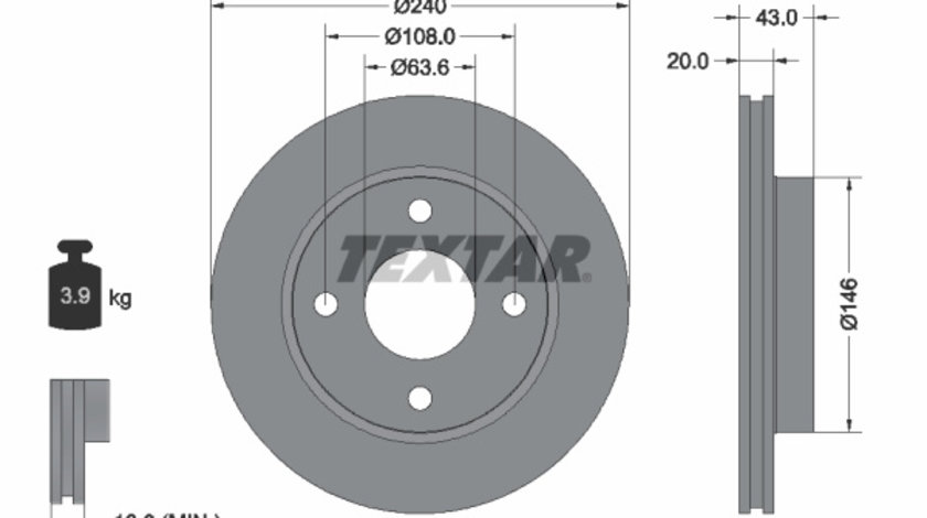 Disc frana punte fata (92051003 TEXTAR) FORD,FORD (CHANGAN),FORD AUSTRALIA,MAZDA,VW