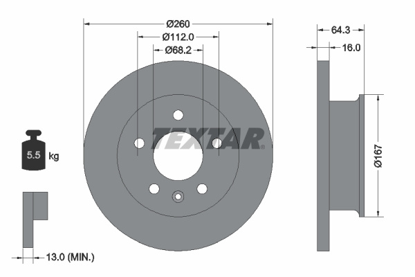 Disc frana punte fata (92055900 TEXTAR) VW