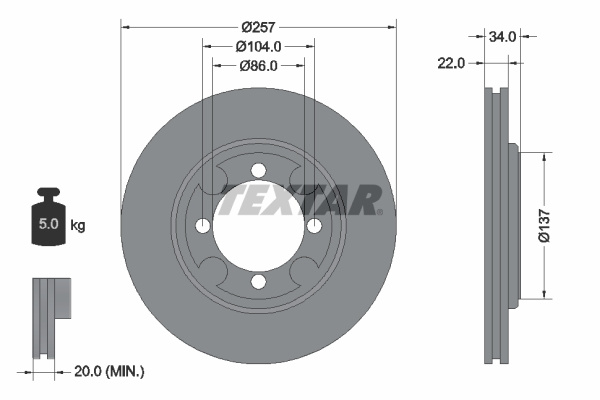 Disc frana punte fata (92062700 TEXTAR) HYUNDAI