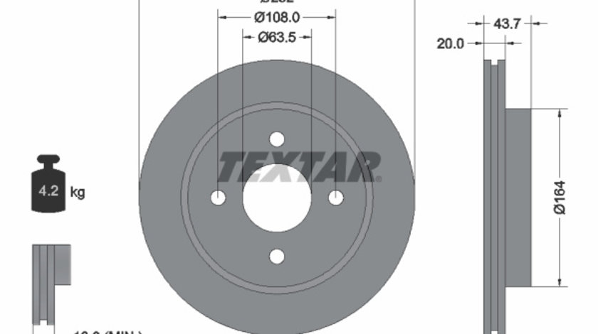 Disc frana punte fata (92063603 TEXTAR) AC,FORD,FORD AUSTRALIA,FORD USA,MERCURY