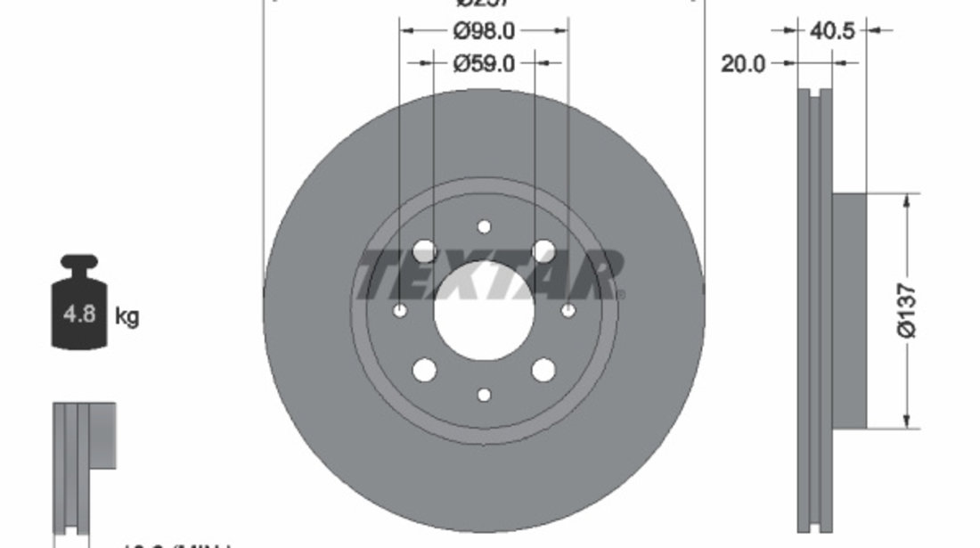 Disc frana punte fata (92068503 TEXTAR) ALFA ROMEO,FIAT,FIAT (NANJING),LANCIA