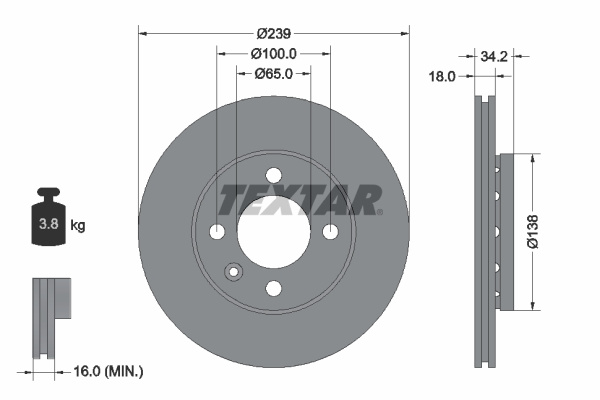 Disc frana punte fata (92072003 TEXTAR) SEAT,VW