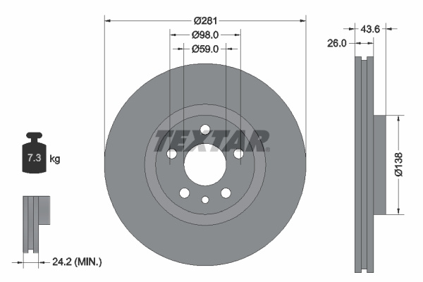 Disc frana punte fata (92074003 TEXTAR) Citroen,FIAT,LANCIA,PEUGEOT