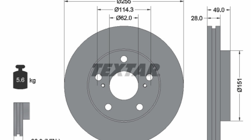 Disc frana punte fata (92077600 TEXTAR) HOLDEN,TOYOTA