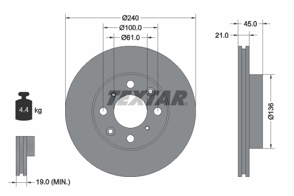 Disc frana punte fata (92077800 TEXTAR) HONDA,ISUZU