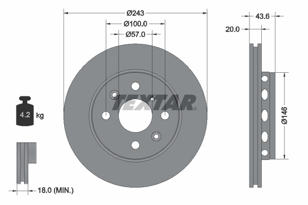 Disc frana punte fata (92078500 TEXTAR) KIA,TIMOR