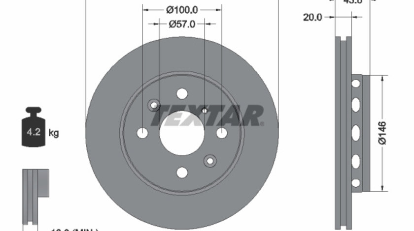 Disc frana punte fata (92078500 TEXTAR) KIA,TIMOR