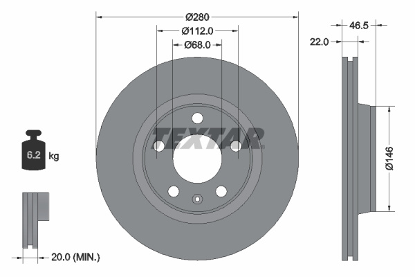 Disc frana punte fata (92083505 TEXTAR) AUDI,VW