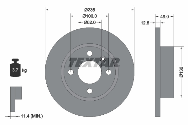 Disc frana punte fata (92090400 TEXTAR) SKODA
