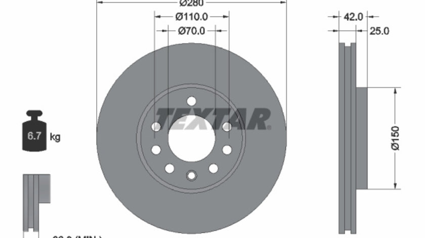 Disc frana punte fata (92091903 TEXTAR) CHEVROLET,HOLDEN,OPEL,SUBARU,VAUXHALL