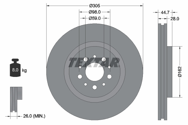 Disc frana punte fata (92092700 TEXTAR) ALFA ROMEO