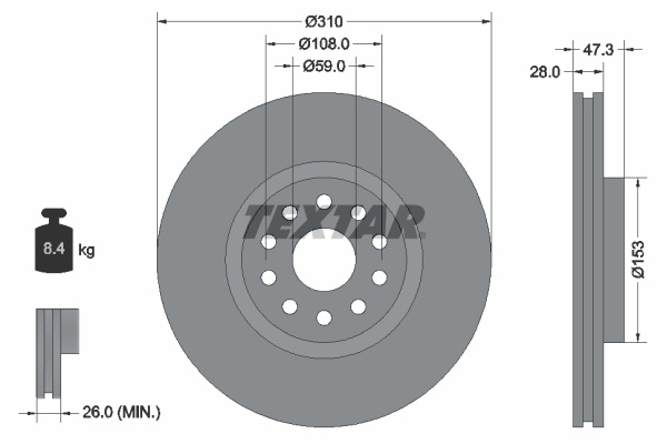 Disc frana punte fata (92097500 TEXTAR) ALFA ROMEO,LANCIA