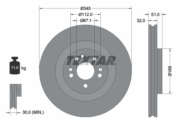 Disc frana punte fata (92103205 TEXTAR) MERCEDES-BENZ