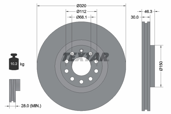 Disc frana punte fata (92106705 TEXTAR) AUDI,AUDI (FAW),SEAT