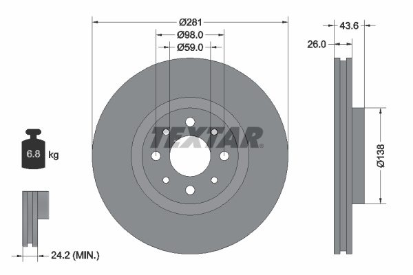 Disc frana punte fata (92107703 TEXTAR) ALFA ROMEO,CHRYSLER,FIAT,LANCIA