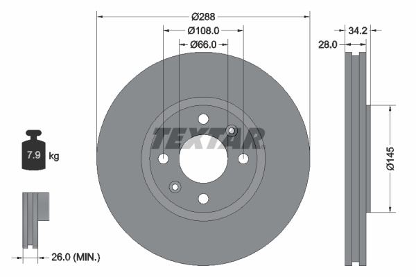 Disc frana punte fata (92107800 TEXTAR) Citroen