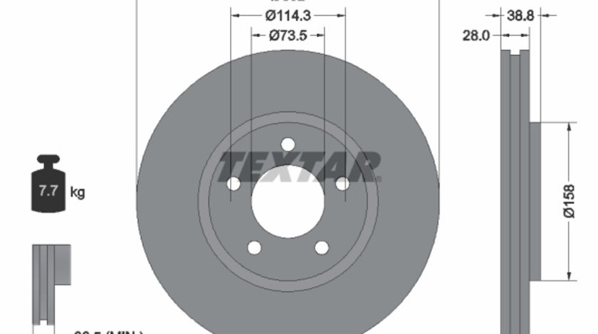 Disc frana punte fata (92108200 TEXTAR) CHRYSLER,CHRYSLER (SOUEAST),DODGE,DODGE (SOUEAST),PEUGEOT (DF-PSA)