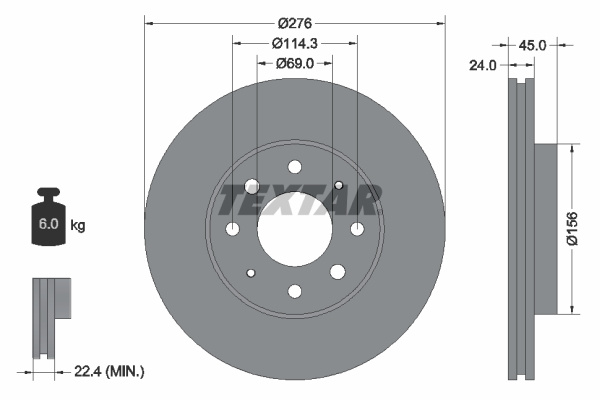 Disc frana punte fata (92110500 TEXTAR) MITSUBISHI