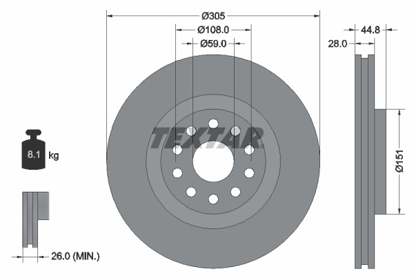 Disc frana punte fata (92115800 TEXTAR) LANCIA
