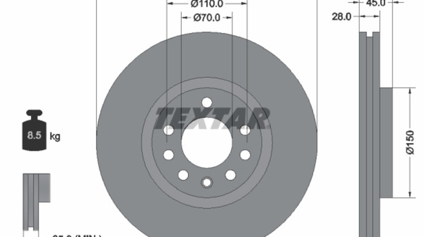 Disc frana punte fata (92118303 TEXTAR) CADILLAC,CHEVROLET,HOLDEN,OPEL,SAAB,VAUXHALL