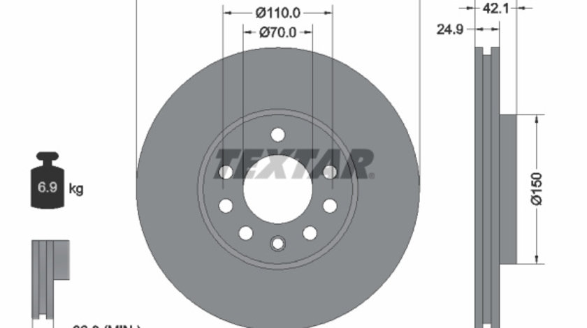 Disc frana punte fata (92118703 TEXTAR) BAIC,CADILLAC,CHEVROLET,FIAT,HOLDEN,OPEL,SAAB,VAUXHALL