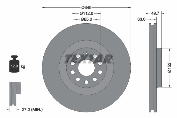 Disc frana punte fata (92120603 TEXTAR) AUDI,SEAT,SKODA,VW