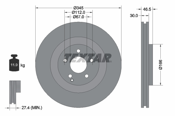 Disc frana punte fata (92123603 TEXTAR) MERCEDES-BENZ