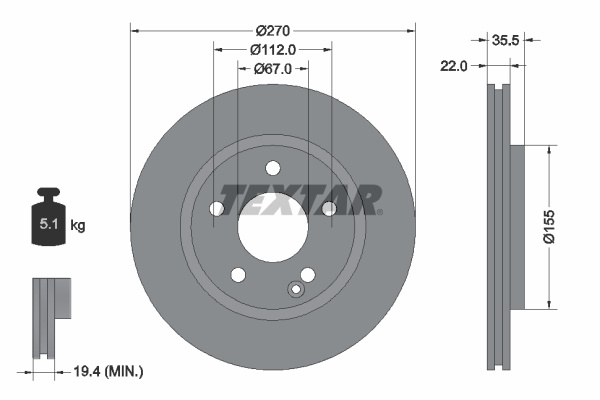 Disc frana punte fata (92124503 TEXTAR) MERCEDES-BENZ
