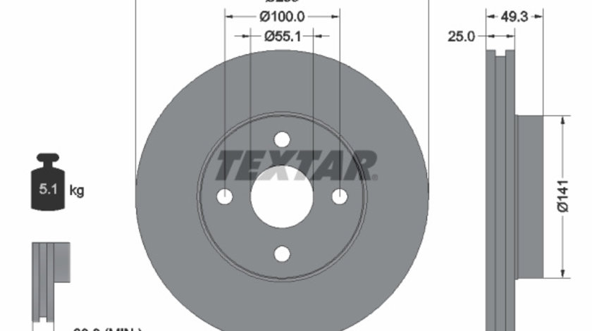 Disc frana punte fata (92125800 TEXTAR) BYD,ENGLON,GEELY,GLEAGLE,LIFAN,TOYOTA,TOYOTA (FAW)