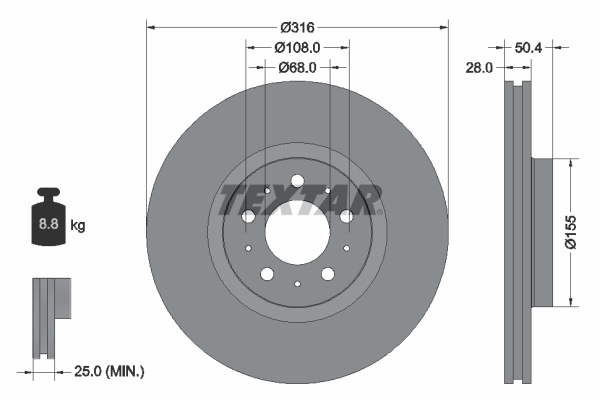 Disc frana punte fata (92126603 TEXTAR) VOLVO,VOLVO ASIA