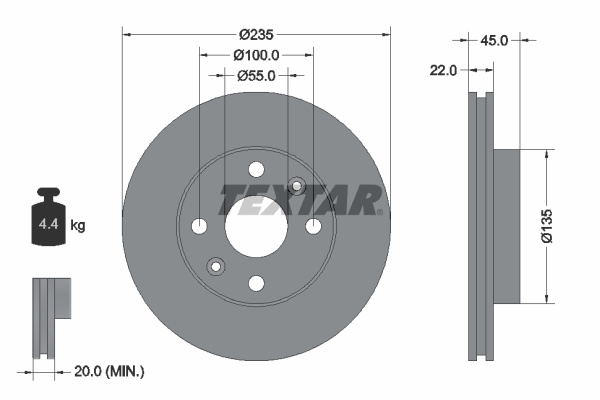 Disc frana punte fata (92134200 TEXTAR) KIA