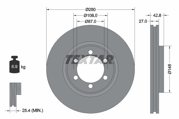 Disc frana punte fata (92136503 TEXTAR) HAWTAI,HYUNDAI,HYUNDAI (HUATAI)