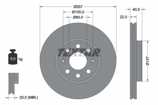 Disc frana punte fata (92145703 TEXTAR) FIAT,GERMAN E-CARS,OPEL,VAUXHALL