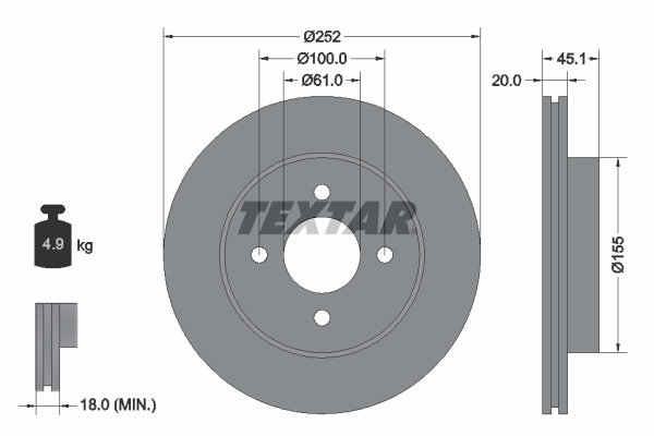 Disc frana punte fata (92148800 TEXTAR) NISSAN