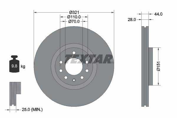 Disc frana punte fata (92149803 TEXTAR) HSV,OPEL,VAUXHALL
