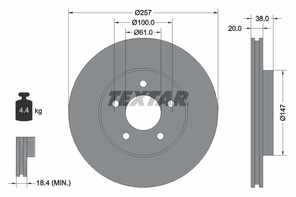 Disc frana punte fata (92152403 TEXTAR) CHRYSLER,DODGE,PLYMOUTH