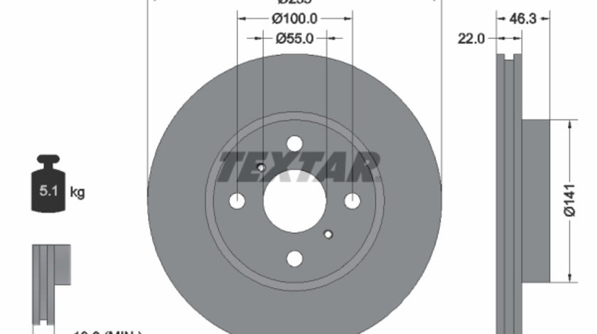 Disc frana punte fata (92156100 TEXTAR) DAIHATSU,MAZDA,PERODUA,SCION,TOYOTA,TOYOTA (FAW),TOYOTA (GAC)