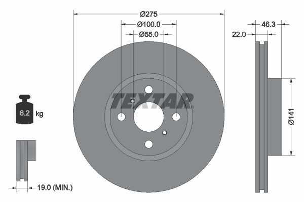 Disc frana punte fata (92156200 TEXTAR) DAIHATSU,TOYOTA