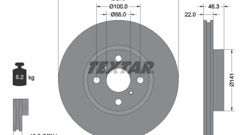 Disc frana punte fata (92156200 TEXTAR) DAIHATSU,TOYOTA