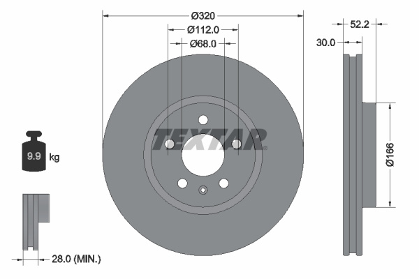 Disc frana punte fata (92160005 TEXTAR) AUDI,AUDI (FAW),VW (SVW)