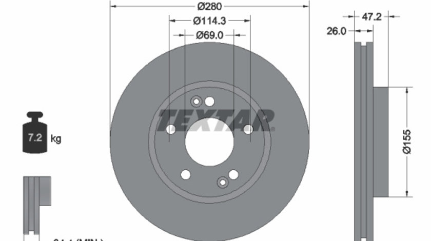 Disc frana punte fata (92161605 TEXTAR) HYUNDAI,HYUNDAI (BEIJING),KIA,KIA (DYK),NAZA