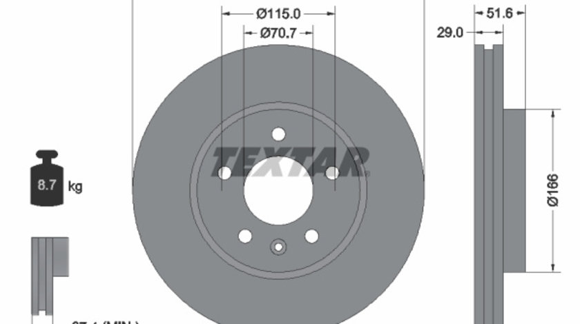 Disc frana punte fata (92165400 TEXTAR) CHEVROLET,HOLDEN,OPEL,PONTIAC,SUZUKI,VAUXHALL