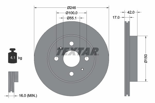 Disc frana punte fata (92165603 TEXTAR) DAIHATSU,PERODUA,SUBARU