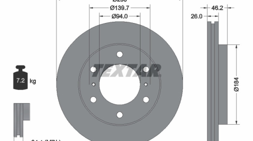 Disc frana punte fata (92167100 TEXTAR) MITSUBISHI