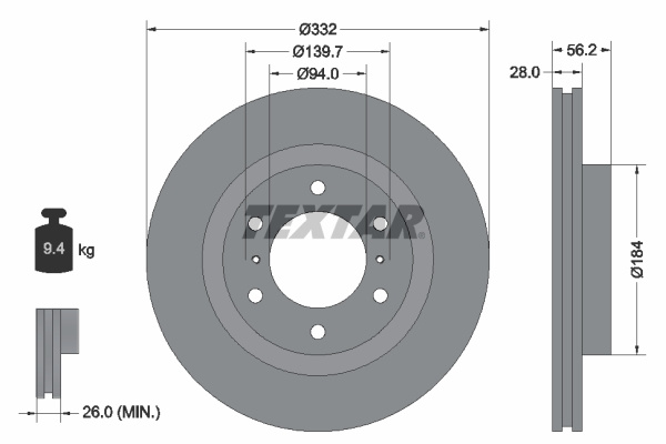 Disc frana punte fata (92167203 TEXTAR) MITSUBISHI,MITSUBISHI (GAC)