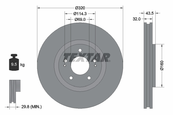 Disc frana punte fata (92169903 TEXTAR) MITSUBISHI