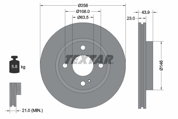Disc frana punte fata (92176003 TEXTAR) FORD,FORD AUSTRALIA