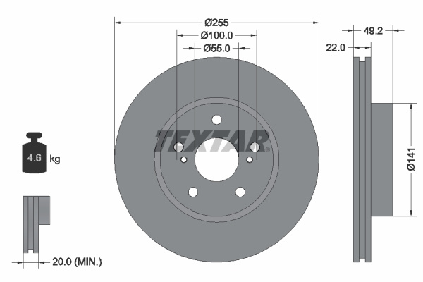 Disc frana punte fata (92179503 TEXTAR) TOYOTA,TOYOTA (FAW)