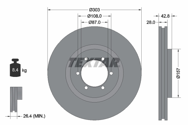 Disc frana punte fata (92180003 TEXTAR) HYUNDAI,HYUNDAI (HUATAI)